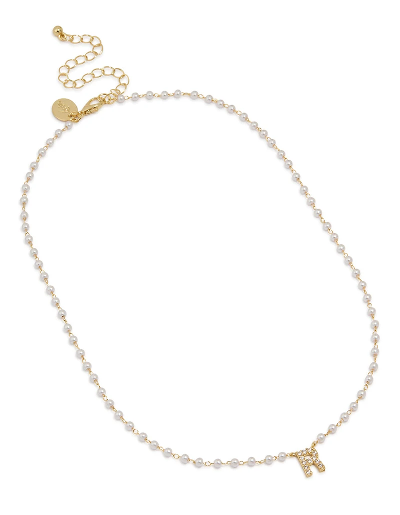 Gold Plated Pearl Letter R Necklace