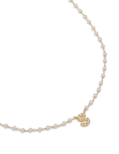 Gold Plated Pearl Letter S Necklace