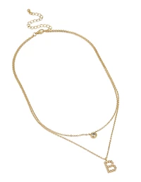 Gold Plated Cubic Zirconia Bezel Letter B Layered Necklace