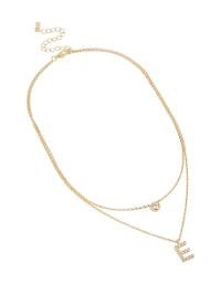 Gold Plated Cubic Zirconia Bezel Letter E Layered Necklace