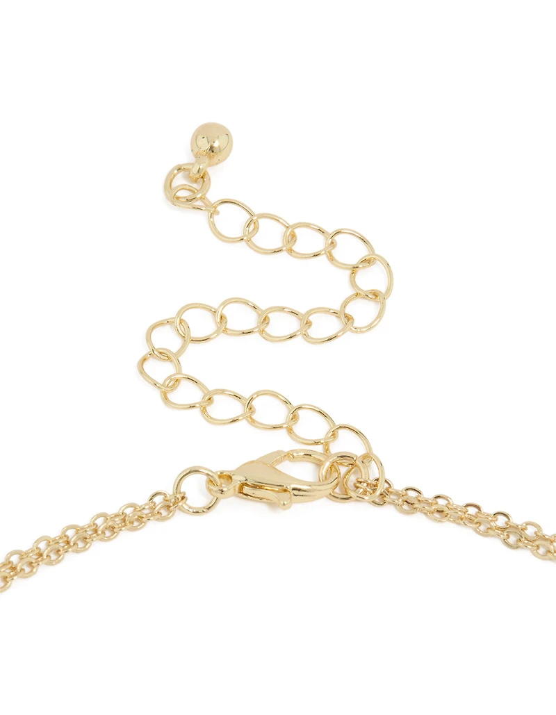 Gold Plated Cubic Zirconia Bezel Letter E Layered Necklace