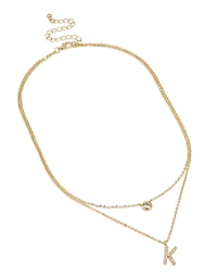 Gold Plated Cubic Zirconia Bezel Letter K Layered Necklace