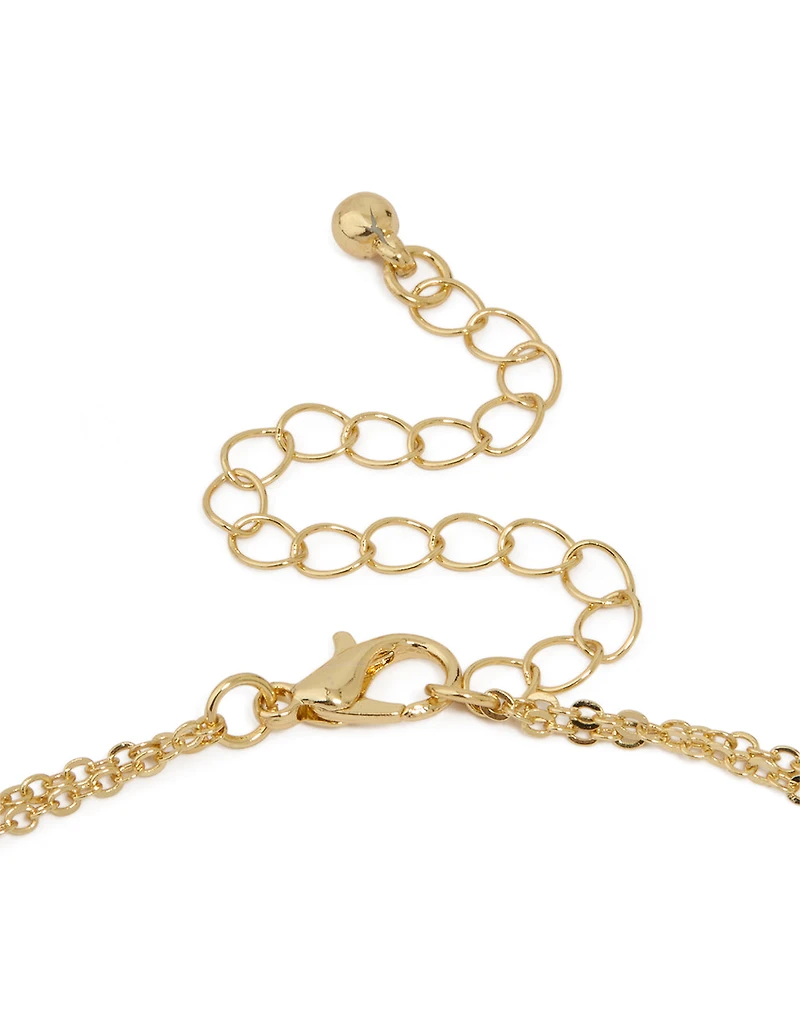 Gold Plated Cubic Zirconia Bezel Letter M Layered Necklace