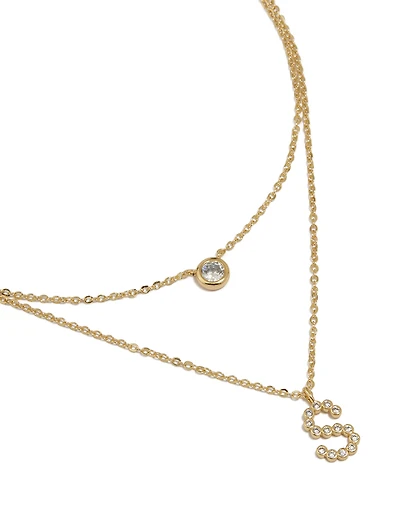 Gold Plated Cubic Zirconia Bezel Letter S Layered Necklace
