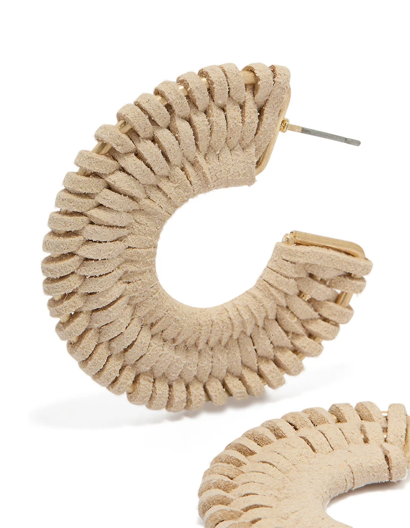 Gold Suede Braided Hoop Earrings