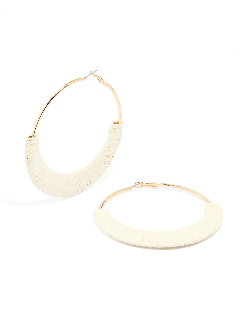 Cream Raffia Large Hoop Earrings