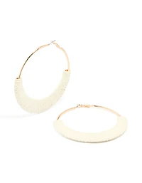 Cream Raffia Large Hoop Earrings