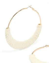Cream Raffia Large Hoop Earrings
