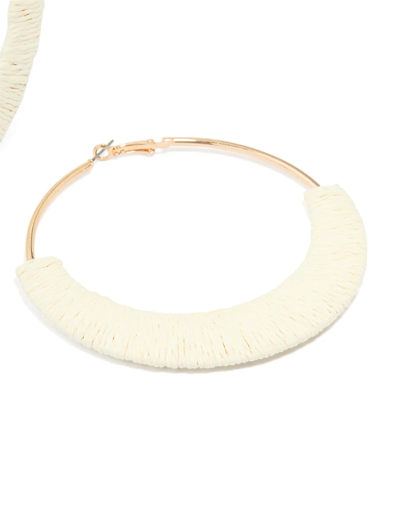 Cream Raffia Large Hoop Earrings