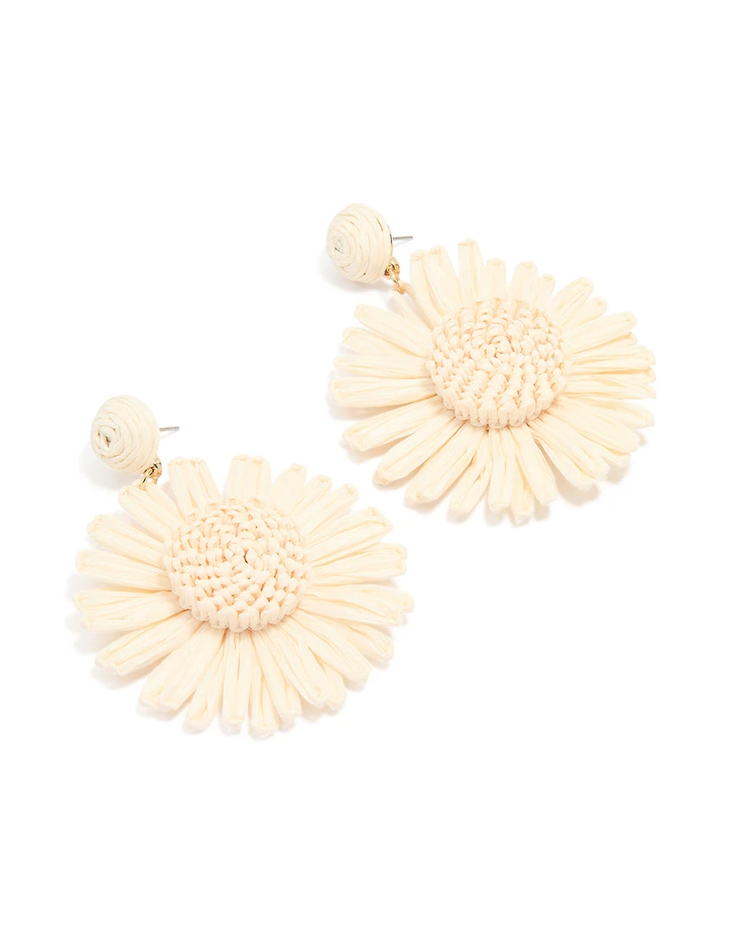Gold Raffia Flower Drop Earrings