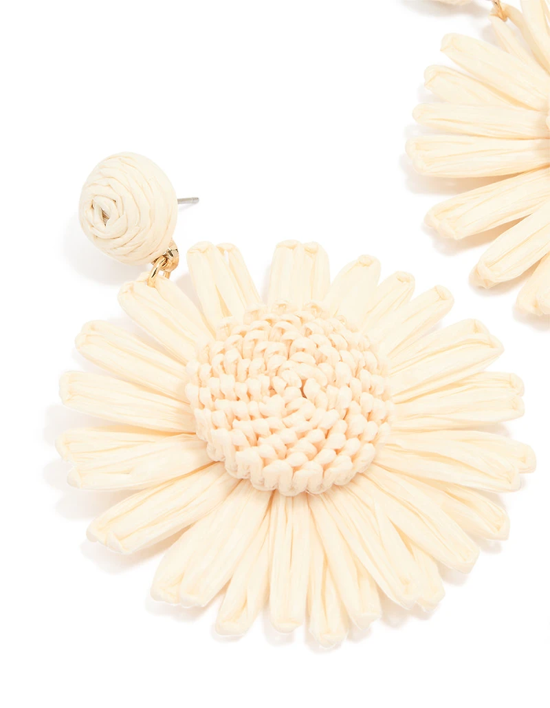 Gold Raffia Flower Drop Earrings