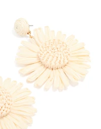 Gold Raffia Flower Drop Earrings