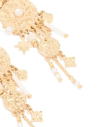Gold Textured Pearl Dangle Drop Earrings