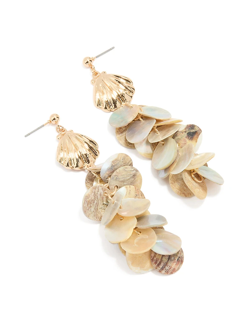 Gold Genuine Shell Circle Drop Earrings