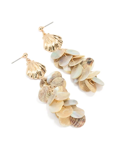Gold Genuine Shell Circle Drop Earrings