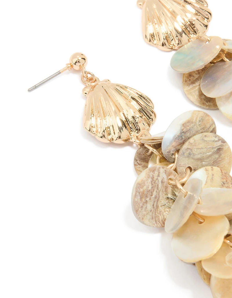 Gold Genuine Shell Circle Drop Earrings