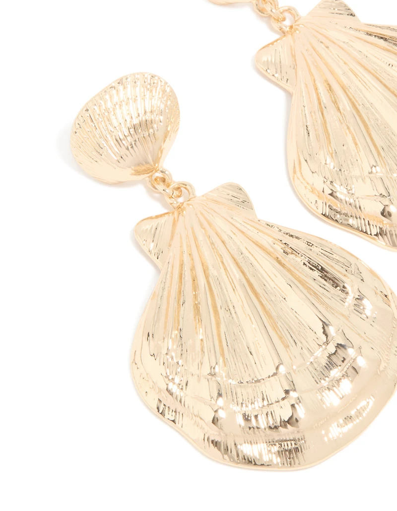 Gold Mega Shell Drop Earrings