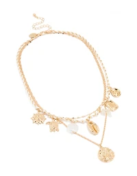 Gold Sea Charm Layered Necklace
