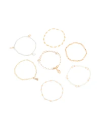 Gold Beaded Pearl Beachy Bracelets 7-Pack