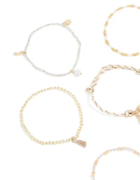 Gold Beaded Pearl Beachy Bracelets 7-Pack