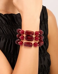 Bracelet long à perles rouges