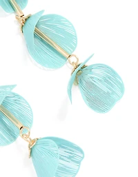 Gold Blue Filigree Flower Drop Earrings