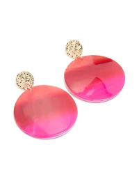 Gold Genuine Shell Pink Circle Drop Earrings