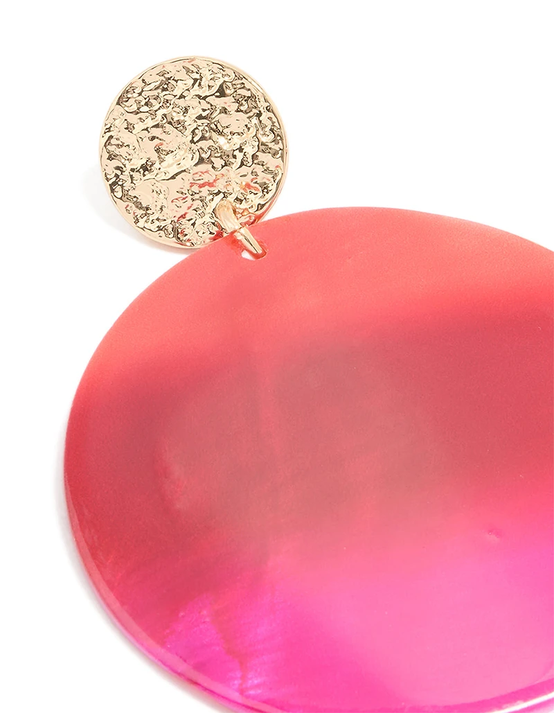Gold Genuine Shell Pink Circle Drop Earrings