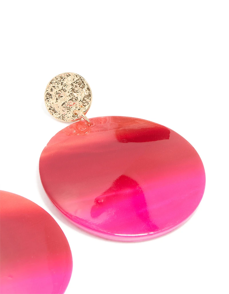 Gold Genuine Shell Pink Circle Drop Earrings