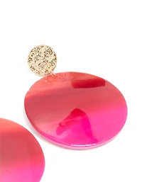 Gold Genuine Shell Pink Circle Drop Earrings