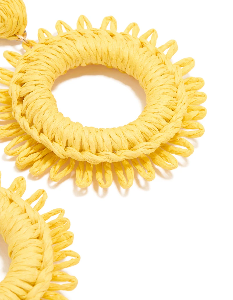 Gold Yellow Raffia Circle Drop Earrings