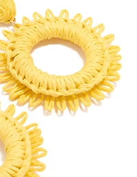 Gold Yellow Raffia Circle Drop Earrings