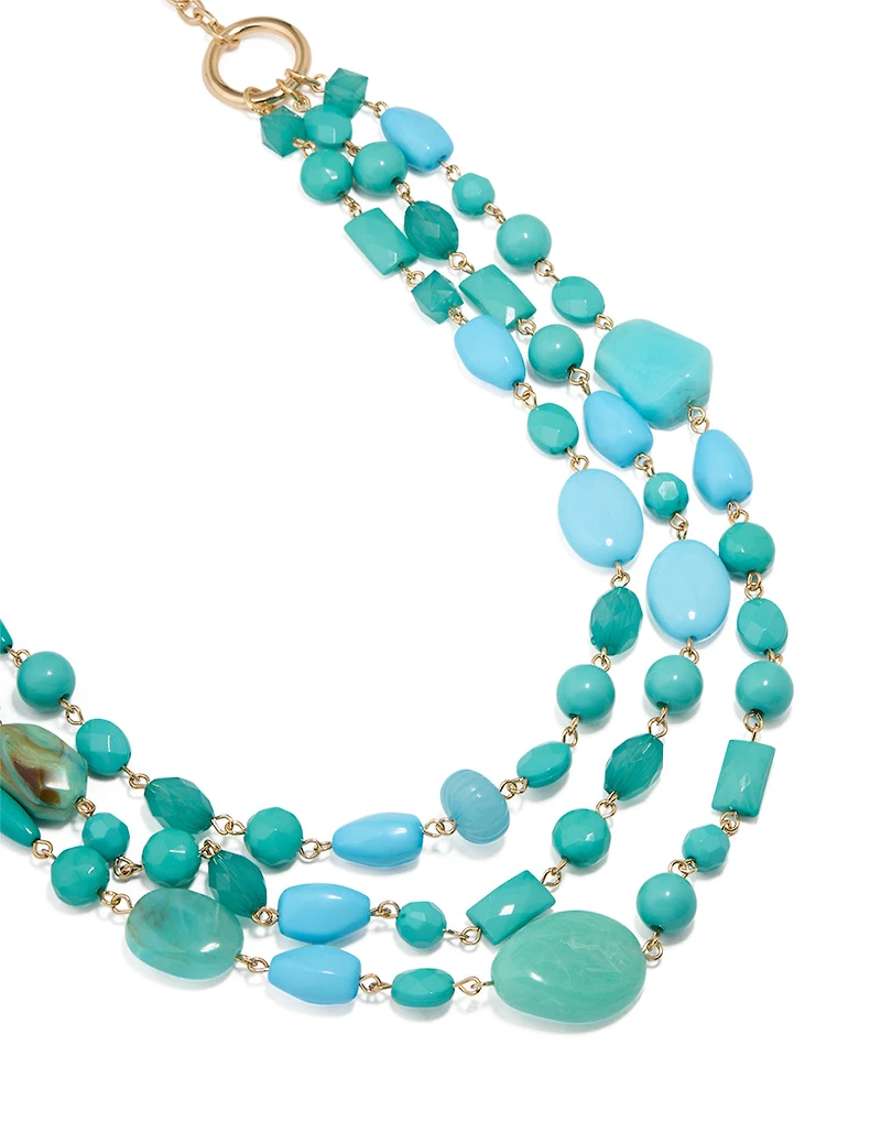 Gold Blue Beaded Layered Necklace