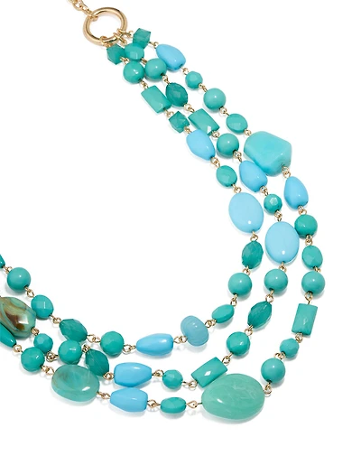 Gold Blue Beaded Layered Necklace