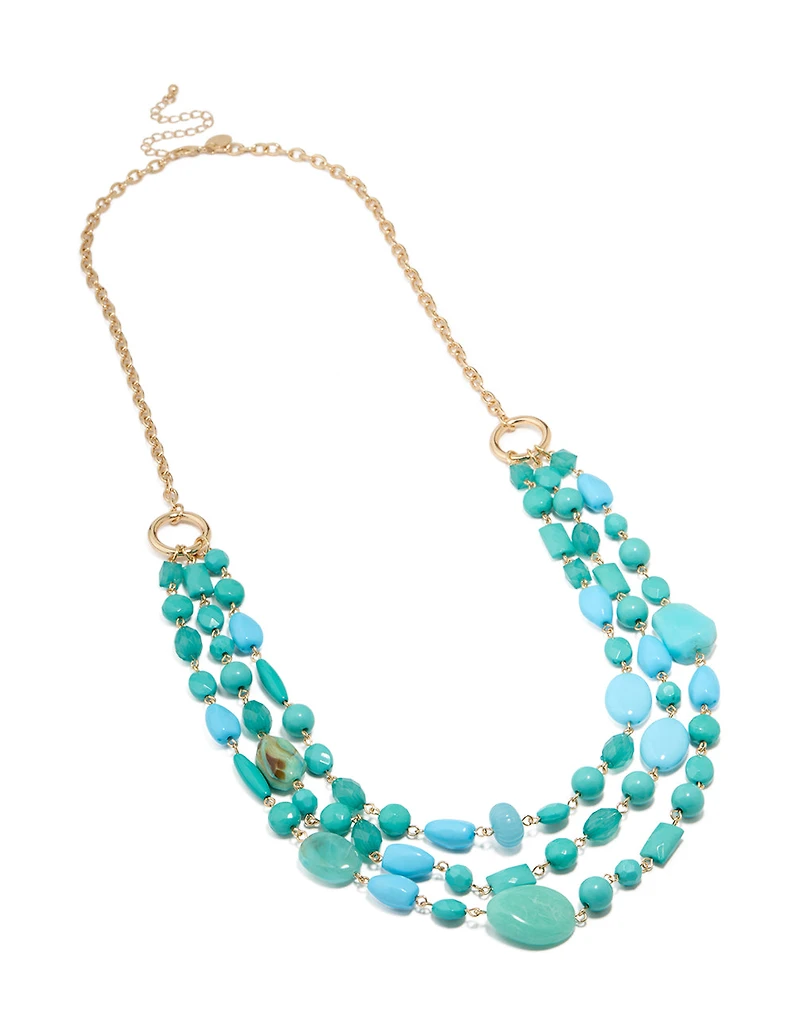 Gold Blue Beaded Layered Necklace