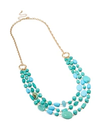Gold Blue Beaded Layered Necklace