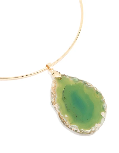 Gold Green Marbled Stone Torque Necklace