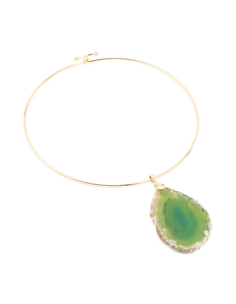 Gold Green Marbled Stone Torque Necklace