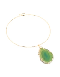 Gold Green Marbled Stone Torque Necklace