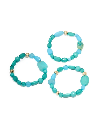 Gold Blue Beaded Stretch Bracelets 3-Pack