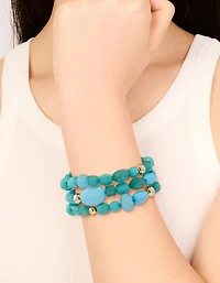 Gold Blue Beaded Stretch Bracelets 3-Pack