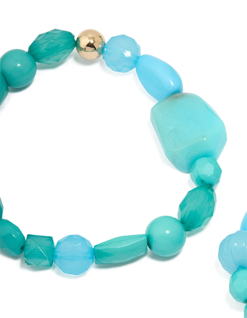 Gold Blue Beaded Stretch Bracelets 3-Pack