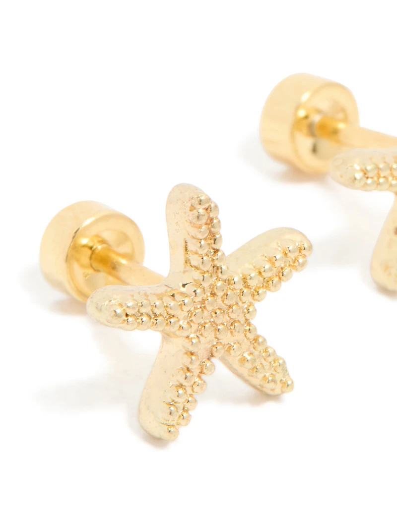 Kids Gold Plated Surgical Steel Starfish Stud Earrings