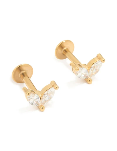 Studs à dos plat en zircone à double feuille d’acier chirurgical plaqué or