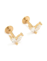 Studs à dos plat en zircone à double feuille d’acier chirurgical plaqué or