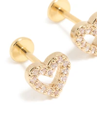Kids Gold Plated Surgical Steel Cubic Zirconia Heart Flat Back Studs