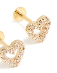 Kids Gold Plated Surgical Steel Cubic Zirconia Heart Flat Back Studs