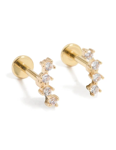 Gold Plated Surgical Steel Cubic Zirconia Flat Back Studs 2-Pack