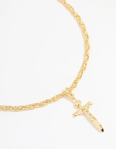 Gold Plated Twisted Chain Cross Necklace