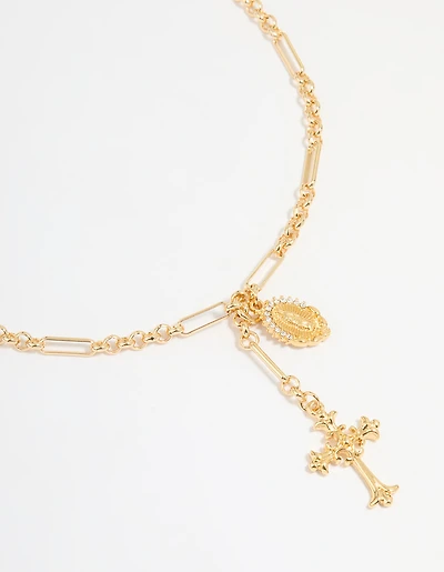 Gold Plated Vintage Cross Y-Necklace